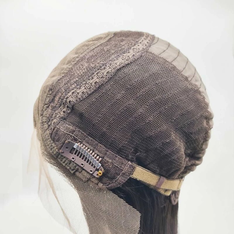 Lace front wig with machine wefts back showing natural look and volume