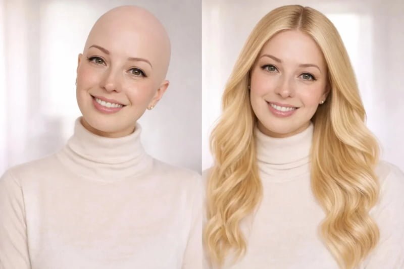 Medical wig manufacturing facility with skilled artisans hand-knotting premium human hair wigs